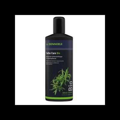 Frasco preto de produto Dennerle Carbo Care Bio para aquários