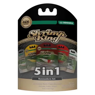 Produtos Shrimp King Dennerle para camarões em embalagem 5 em 1