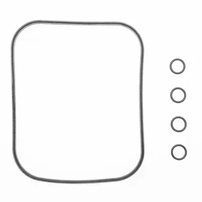 Conjunto de junta e anéis metálicos sobre fundo branco