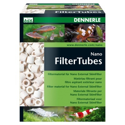 Caixa de filtro para aquários Nano FilterTubes da DENNERLE com imagens de peixes e camarões