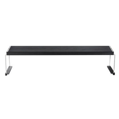 Suporte horizontal preto com pernas metálicas prateadas para organização