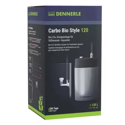 Embalagem do sistema de fertilização Carbo Bio Style 120 da Dennerle para aquários de água doce