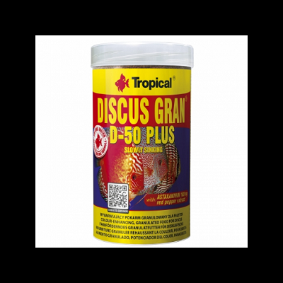 Embalagem de alimento para peixe Tropical Discus Gran D-50 Plus com imagens de peixes discus