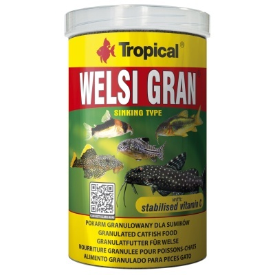 Embalagem de comida granulada para peixes Welsi Gran da marca Tropical