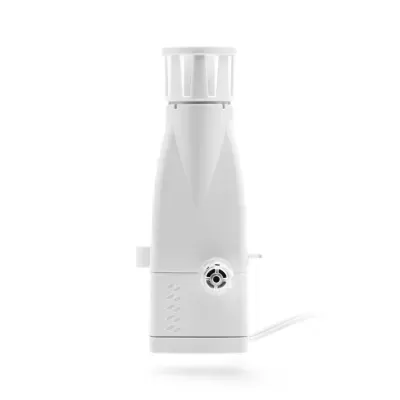 Dispositivo elétrico branco com botão rotativo frontal e cabo.