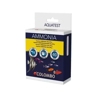 Caixa de teste Ammonia Aquatest da marca Colombo com imagens de peixes
