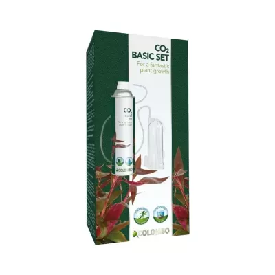 Conjunto básico CO2 para plantas com embalagem verde e branca e acessórios inclusos.
