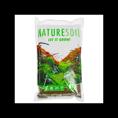 Saco de solo para aquário NatureSoil com ilustração colorida e texto LET IT GROW!