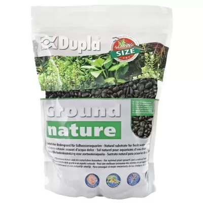 Pacote branco de substrato natural preto para aquários com design verde e texto