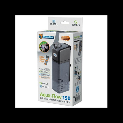 Filtro interno biológico SuperFish Aqua-Flow 150 em embalagem branca com texto e imagem do produto.