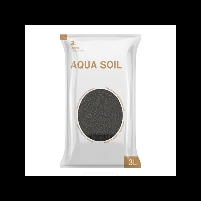 Saco branco de AQUA SOIL 3L com grânulos pretos no centro