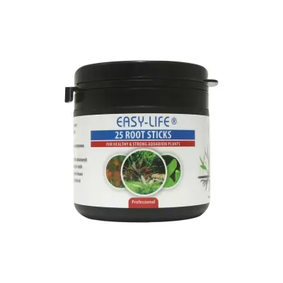 Frasco de plástico preto com etiqueta branca contendo a descrição do produto e imagens de plantas aquáticas.