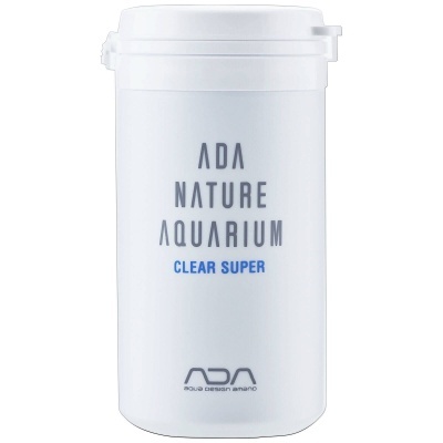 Frasco branco de plástico com texto ADA NATURE AQUARIUM CLEAR SUPER