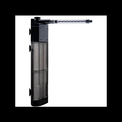 filtro de aquário interno preto e cinza com tubo transparente