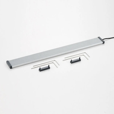 Barra luminosa LED cinza com suportes e varas metálicas