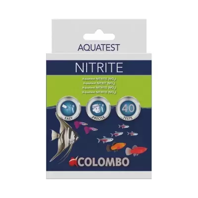 Caixa de kit de teste de nitrito para aquários AQUATEST NITRITE com ilustrações de peixes