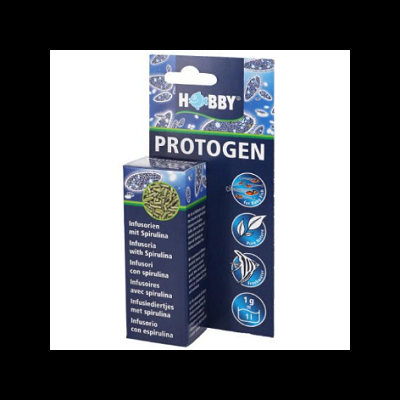 Produto Hobby Protogen com Spirulina para aquários em embalagem azul e verde