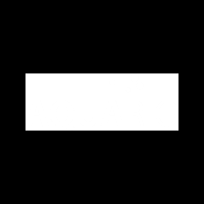 Texto AQUARIO em branco com ícone de círculos acima