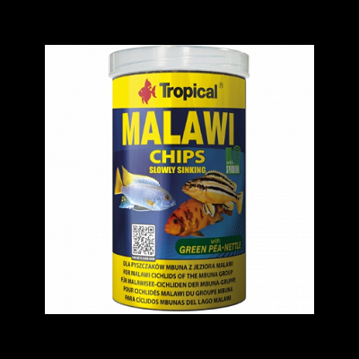 Lata Tropical Malawi Chips com peixes coloridos