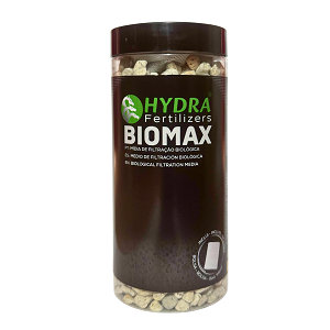 Frasco castanho com grânulos e rótulo HYDRA Fertilizers PROMAX BIO