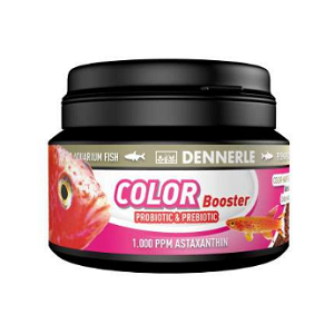 Pote preto com rótulo rosa DENNERLE Color Booster para peixes de aquário