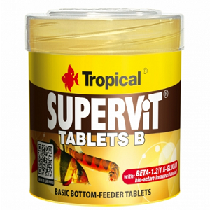 Embalagem redonda amarela e castanha de pastilhas para peixes Tropical Supervit Tablets B