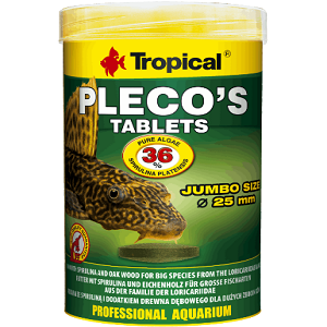 Embalagem de tablets Pleco's da Tropical para aquário, verde e amarela