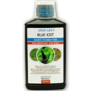 Frasco preto com rótulo EASY-LIFE BLUE EXIT contra cianobactéria