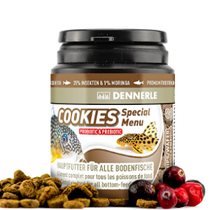 Frasco de comida para peixes Dennerle Cookies com bolachas e cranberries