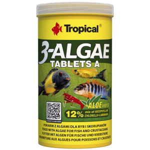 Pote amarelo de algas para peixes Tropical 3-ALGAE TABLETS A com 12% Aloe Vera