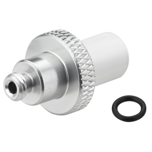 Adaptador metálico prateado com anel de borracha preto