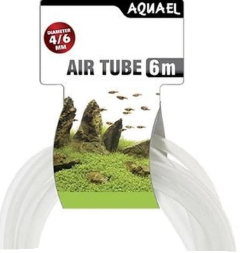 Tubo de ar transparente da marca AQUAEL com embalagem e ilustração natural