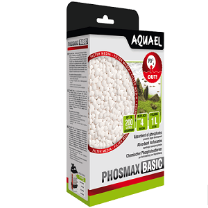 Embalagem de filtro para aquário AQUAEL PHOSMAX BASIC com esferas brancas.