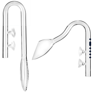 Acessórios de vidro transparente com ventosas para fixação em fundo branco