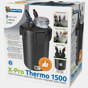 Filtro de aquário preto SuperFish X-Pro Thermo 1500 com aquecedor integrado na embalagem