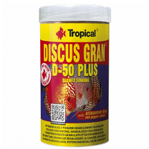 Embalagem de alimento para peixe Tropical Discus Gran D-50 Plus com imagens de peixes discus