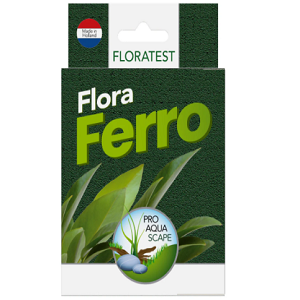 Embalagem Flora Ferro Floratest verde com selo Made in Holland e texto PRO AQUA SCAPE