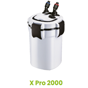 Filtro externo para aquário branco X Pro 2000 com conexões pretas e vermelhas