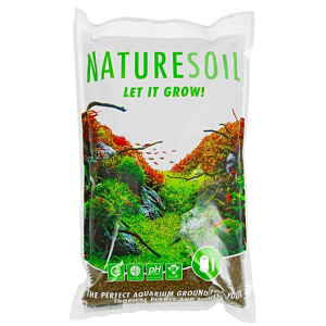 Saco de solo para aquário NatureSoil com ilustração colorida e texto LET IT GROW!