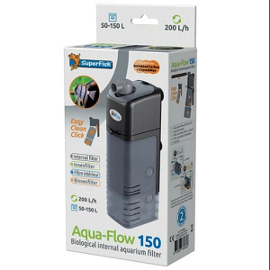 Filtro interno biológico SuperFish Aqua-Flow 150 em embalagem branca com texto e imagem do produto.