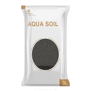 Saco branco de AQUA SOIL 3L com grânulos pretos no centro