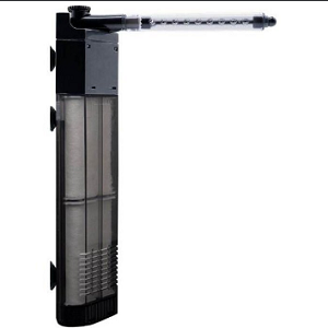 filtro de aquário interno preto e cinza com tubo transparente