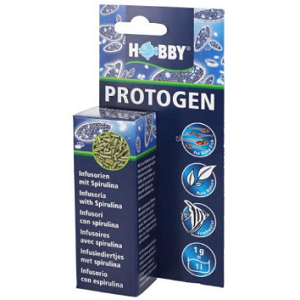 Produto Hobby Protogen com Spirulina para aquários em embalagem azul e verde