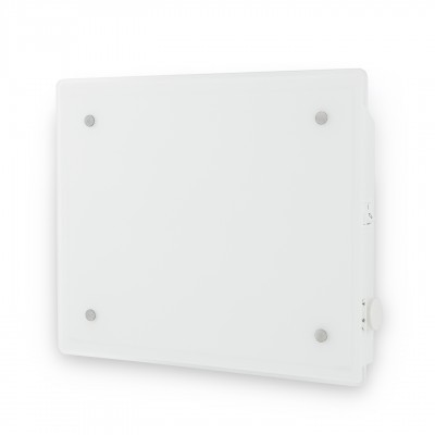 Painel de vidro branco com suportes metálicos