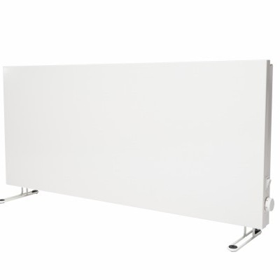 Radiador elétrico branco com suporte metálico cromado