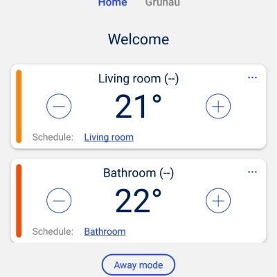 Aplicação ADAX com controle de temperatura para sala de estar e casa de banho