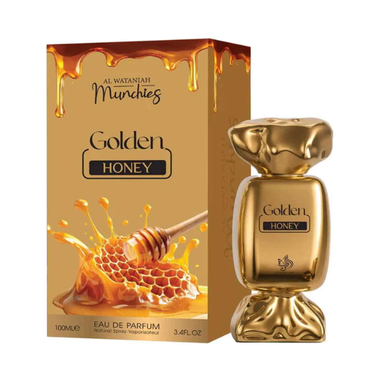 Perfume Golden Honey em frasco e caixa dourada