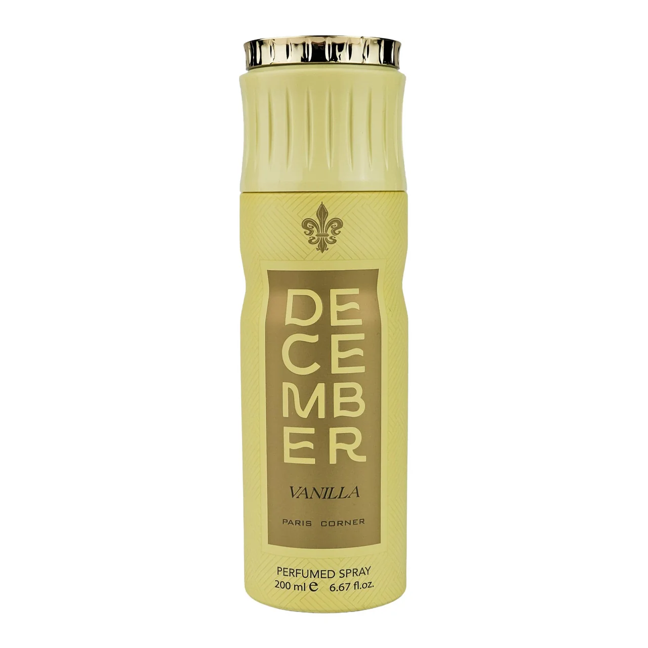 Frasco amarelo de spray perfumado com rótulo dourado
