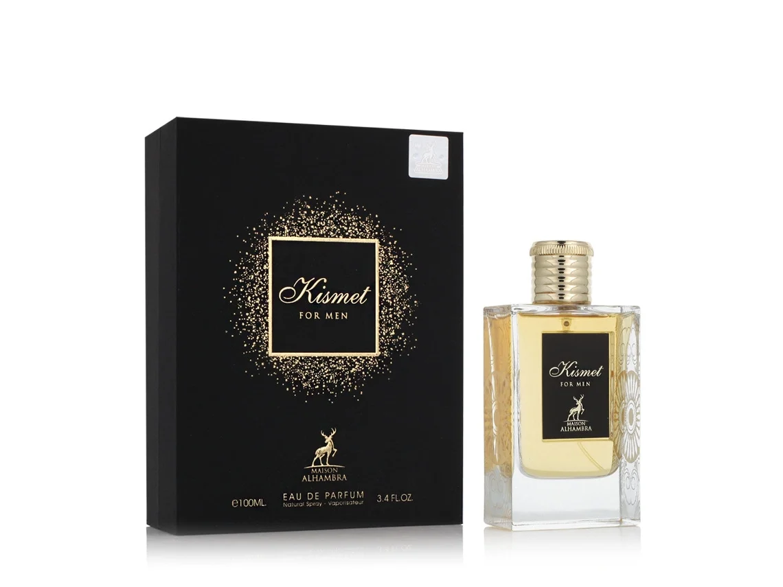 Perfume Kismet For Men em frasco de vidro com embalagem preta