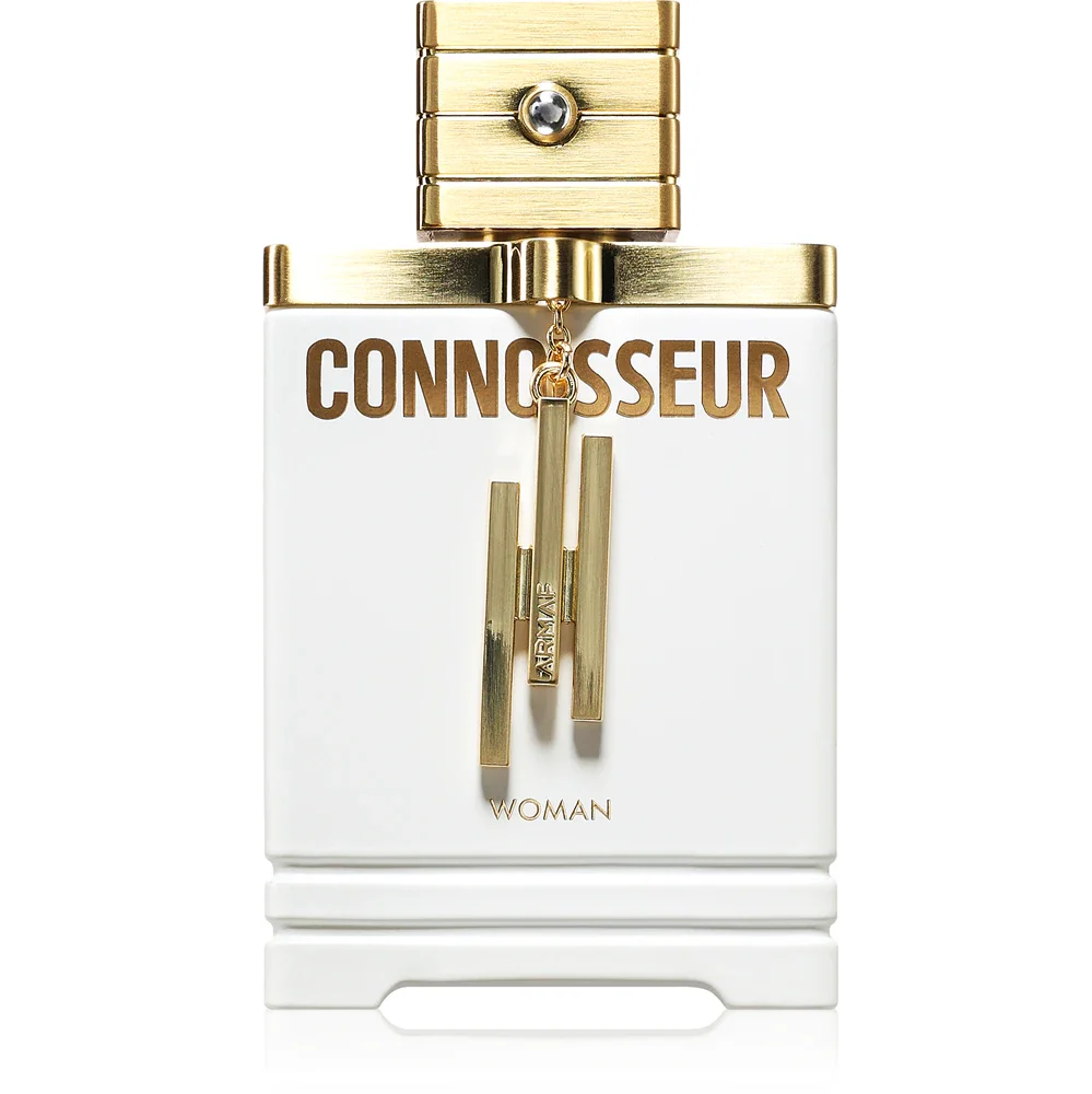 Frasco de perfume CONNOISSEUR WOMAN branco e dourado